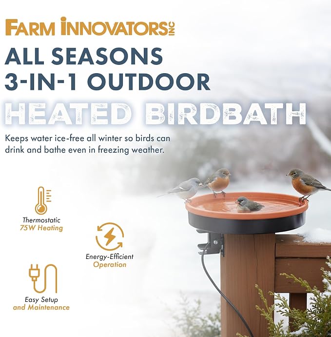 Farm Innovators Model BD-75 3-in-1 Heated Birdbath, 75-Watt, Terra Cotta