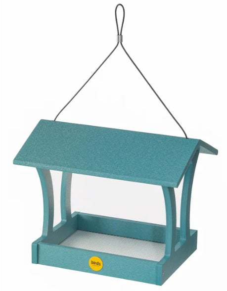 Fly-Thru Bird Feeder in Blue Recycled Plastic