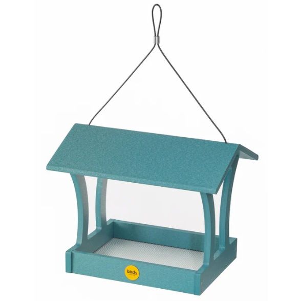 Fly-Thru Bird Feeder in Blue Recycled Plastic
