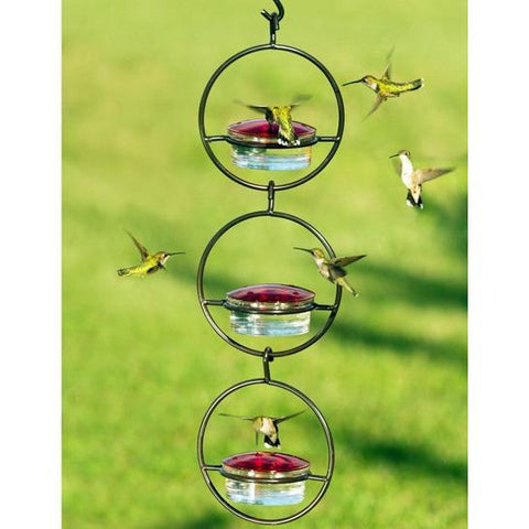 Image of Recycled Glass and Metal Hanging Sphere Hummingbird Feeder