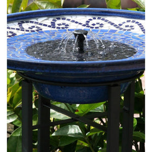 Blue Ceramic Mosaic Solar Bird Bath